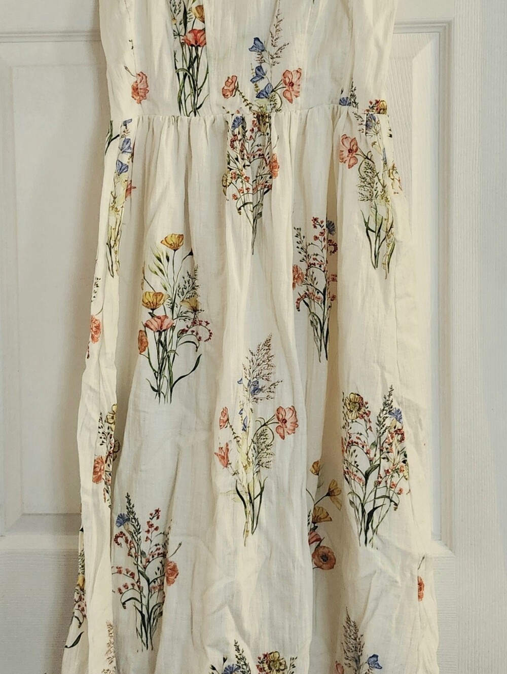 H&M Cream Mid Calf Cream Dress with Multicolor Floral Pattern